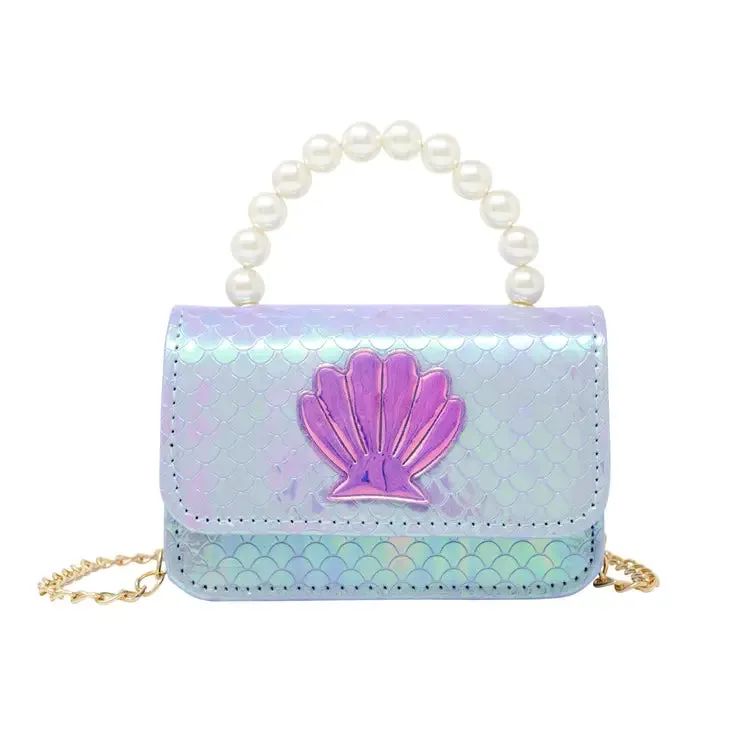 Zomi Gems Shiny Seashell Pearl Handle Handbag - Purple
